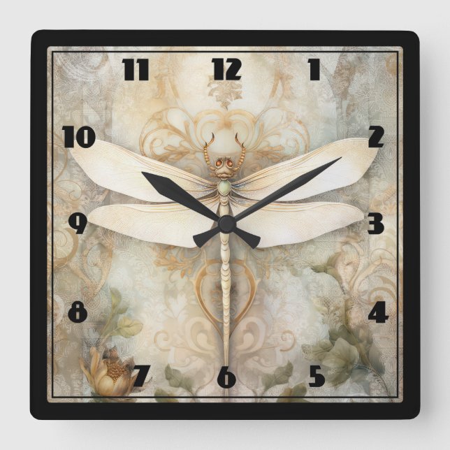 Vintage Dragonfly Fyrkantig Klocka (Framsida)