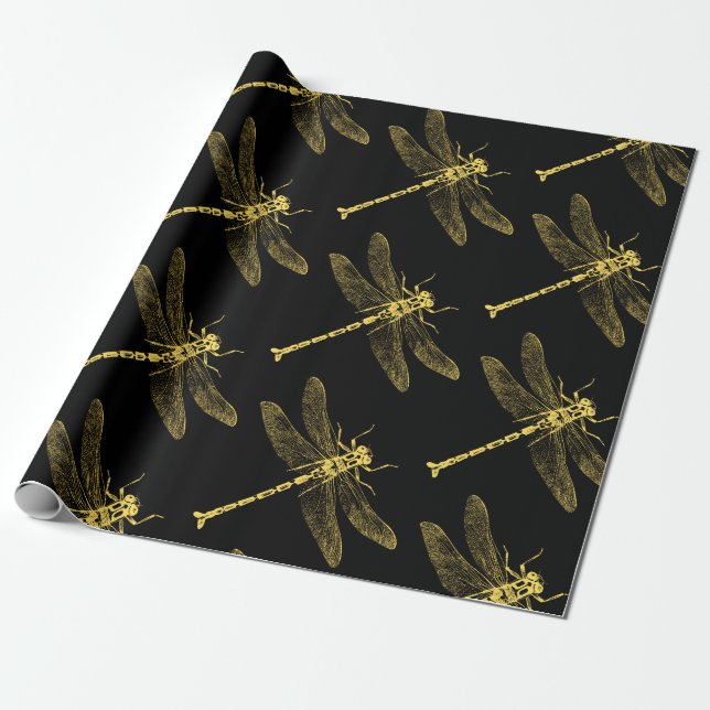 Vintage Dragonfly Illustration II Presentpapper (Utrullad)
