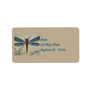 Vintage Dragonfly No 1 och Grass Watercolor Art Adressetikett