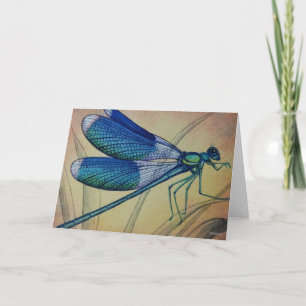 Vintage Dragonfly No 5 och Grass Watercolor Art Kort