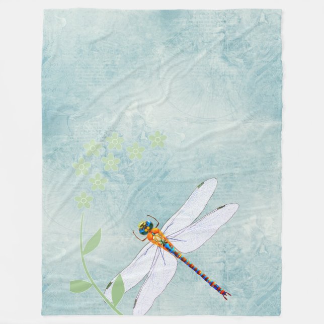 Vintage Dragonfly på bakgrunden till den inmatade  Fleecefilt (Framsidan)