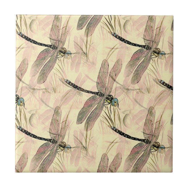 Vintage Dragonfly-utskrift Kakelplatta (Framsidan)