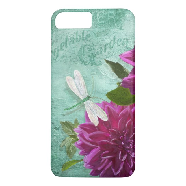 Vintage Dragonfly w Lila Dahlia Painting Flowers Case-Mate iPhone Skal (Baksida)