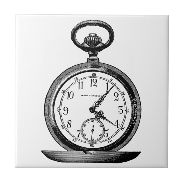 Vintage drawing of pocket watch (19th century) kakelplatta (Framsidan)