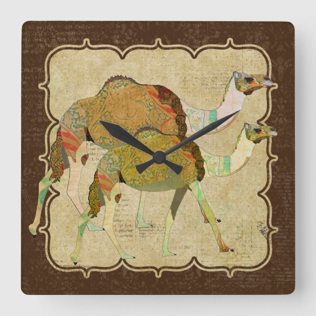Vintage Dreamy Camels Clock Fyrkantig Klocka (Framsida)