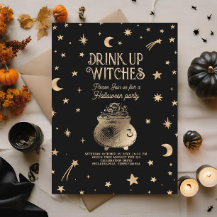 Vintage Drick Upp Häxor Celestial Halloweenfest Inbjudningar