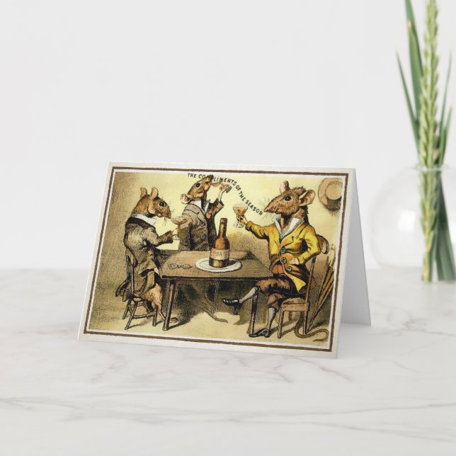 Vintage Drickande Råttor Högtidskort Helgkort (Framsida)