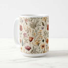 Vintage Dried Wildflower Burgundy Pink Yellow Kaffemugg