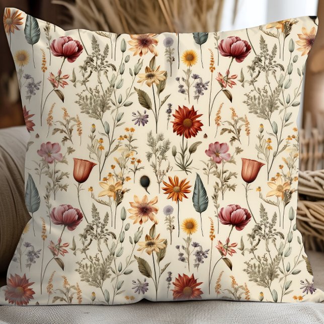 Vintage Dried Wildflower Burgundy Pink Yellow Kudde (Skapare uppladdad)