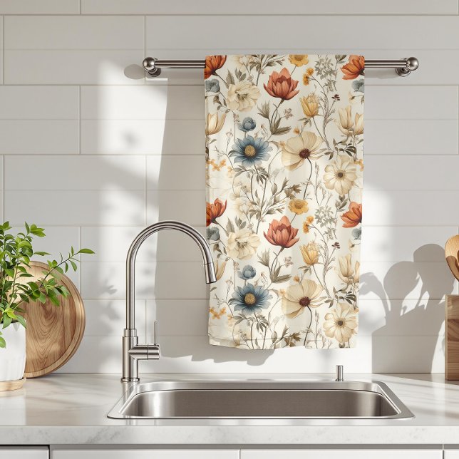 Vintage Dried Wildflower Navy Terracotta Kökshandduk (Skapare uppladdad)