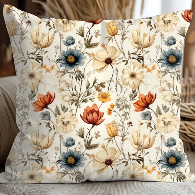 Vintage Dried Wildflower Navy Terracotta Kudde (Skapare uppladdad)