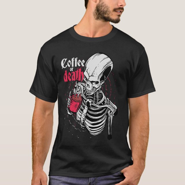 Vintage Drink Coffee Skeleton T Shirt (Framsida)