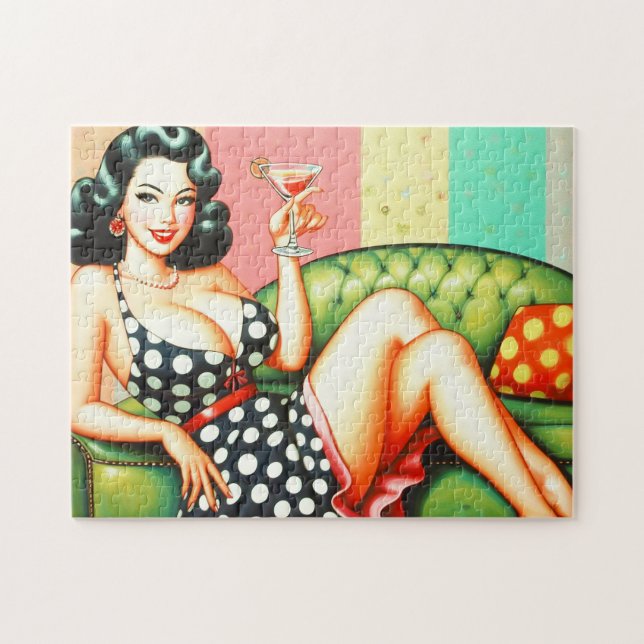 Vintage Drink Girl Pussel (Horisontell)