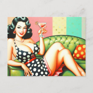 Vintage Drink Girl Vykort