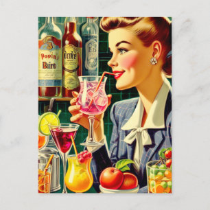 Vintage Drink Girl Vykort
