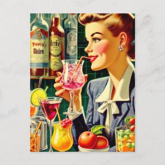 Vintage Drink Girl Vykort