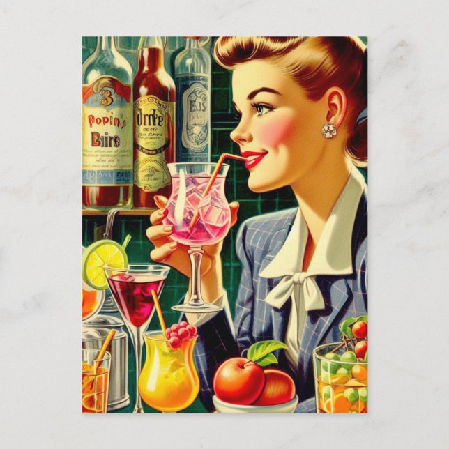 Vintage Drink Girl Vykort (Framsida)