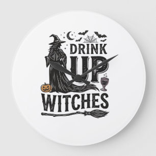 Vintage Drink Up Häxor Halloween Tröja Design_1 Stor Klocka