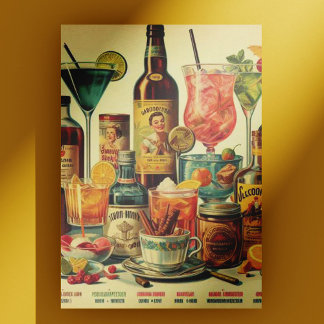 Vintage Drinks Beverage Illustration Vykort