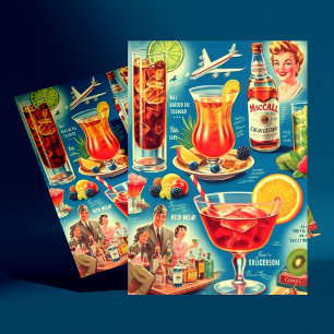 Vintage Drinks Cocktails Illustration Vykort