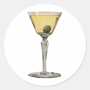 Vintage Drinks Drycker, Martini Olivcocktail Runt Klistermärke