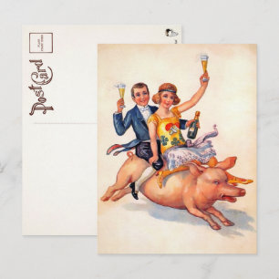 Vintage Drinning av Gris-vykort par Riding Vykort
