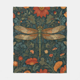 Vintage Dronfly orange blommigt greenery boho chic Fleecefilt