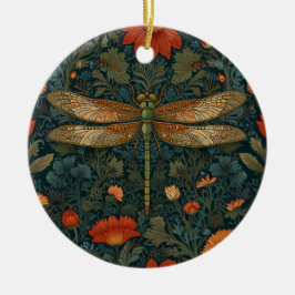 Vintage Dronfly orange blommigt greenery boho chic Julgransprydnad Keramik