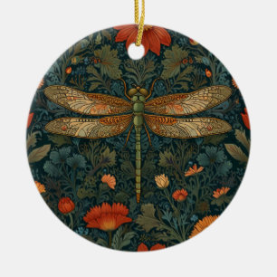 Vintage Dronfly orange blommigt greenery boho chic Julgransprydnad Keramik