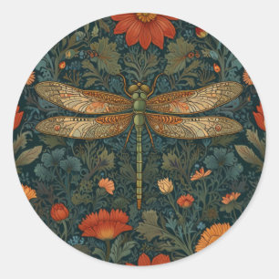Vintage Dronfly orange blommigt greenery boho chic Runt Klistermärke