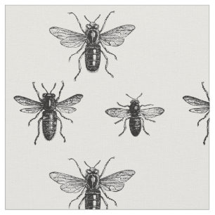 Vintage Drottningbi & Arbetarbina Illustration Tyg