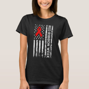 Vintage Drug Free American Flagga Line Red Ribbon  T Shirt