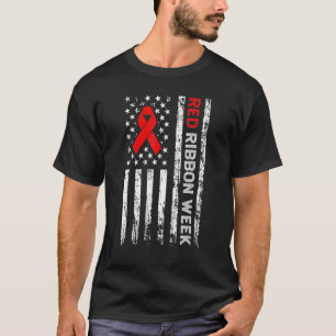 Vintage Drug Free American Flagga Line Red Ribbon T Shirt