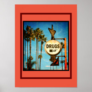 Vintage Drug Store-skylt med Handflatan Träd på en Poster