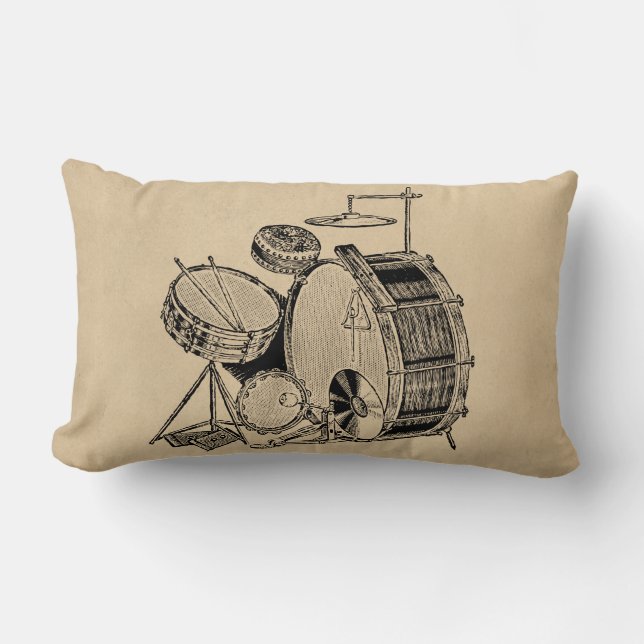 Vintage Drum Kit Drums Lumbarkudde (Framsida)