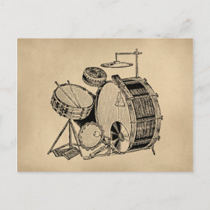 Vintage Drum Kit Drums Vykort