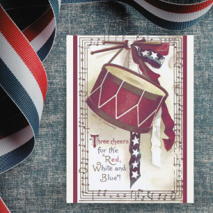 Vintage Drum med den amerikanska Flagga Patriotic Vykort