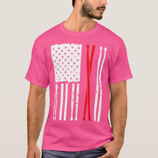 Vintage Drum Sticks American Flagga Funny Drummer  T Shirt