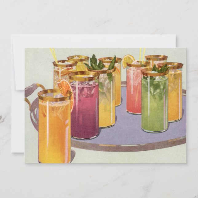 Vintage drycker, drycker med isbitar på en bricka (Framsida)