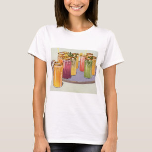Vintage drycker, drycker med isbitar på en bricka tee shirt