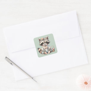 Vintage DTagecore Raccoon Pastel Fyrkantigt Klistermärke