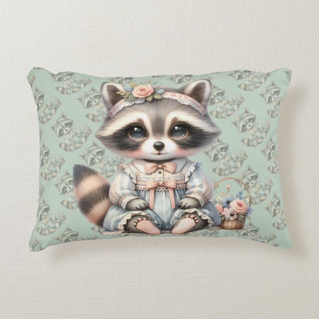 Vintage DTagecore Raccoon Pastel Prydnadskudde (Framsidan)
