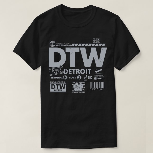 Vintage DTW-flygplatskod Resedagar Resedagar Reser T Shirt (Design framsida)