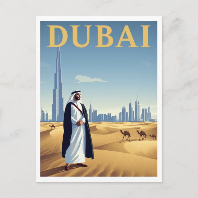 Vintage Dubai Skyline Desert Travel Vykort (Framsida)