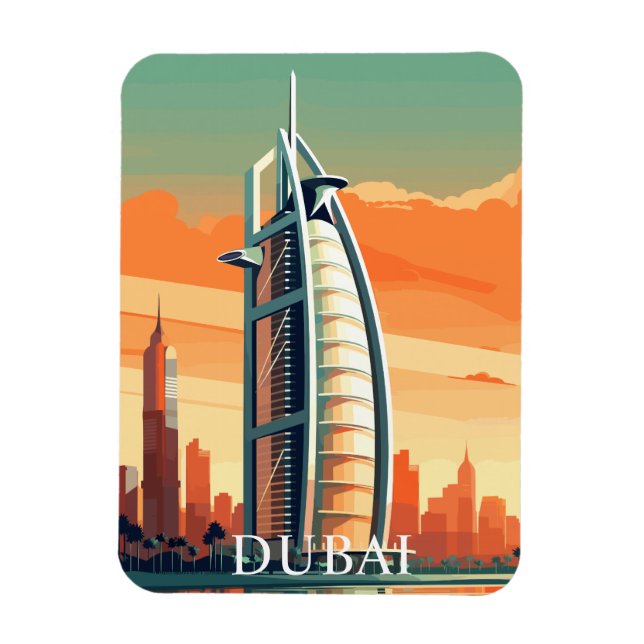 Vintage Dubai UAE Skyscrapers Travel Magnet (Vertikal)