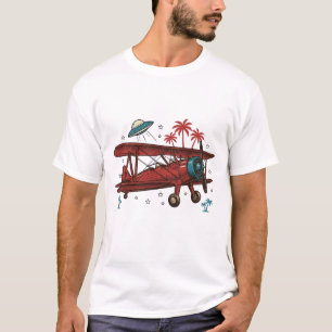 Vintage dubbelplan UFO Tropisk Resa T-Shirt Design