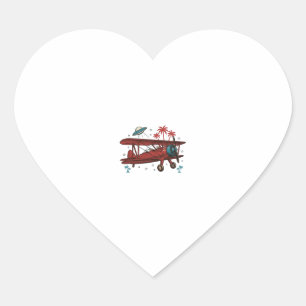 Vintage dubbelplan UFO Tropisk Resa T-Shirt Design Hjärtformat Klistermärke