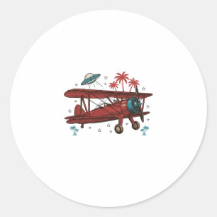 Vintage dubbelplan UFO Tropisk Resa T-Shirt Design Runt Klistermärke