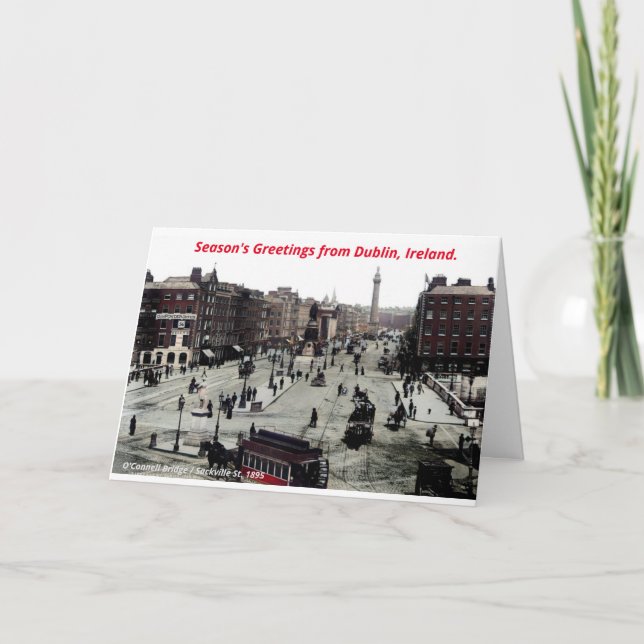 Vintage Dublin Christmas Greeting, Ireland c1895 Kort (Framsida)