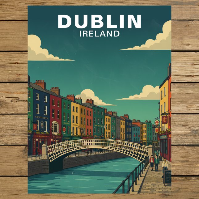 Vintage Dublin Ireland Ha'penny Bridge Travel Vykort (Vintage Dublin Ireland Ha'penny Bridge Travel Postcard)